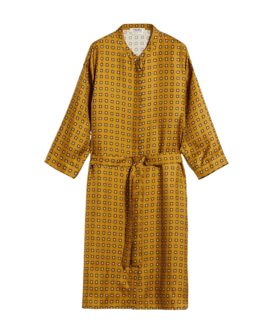 Max Mara Printed Silk Kaftan Dress In Brown