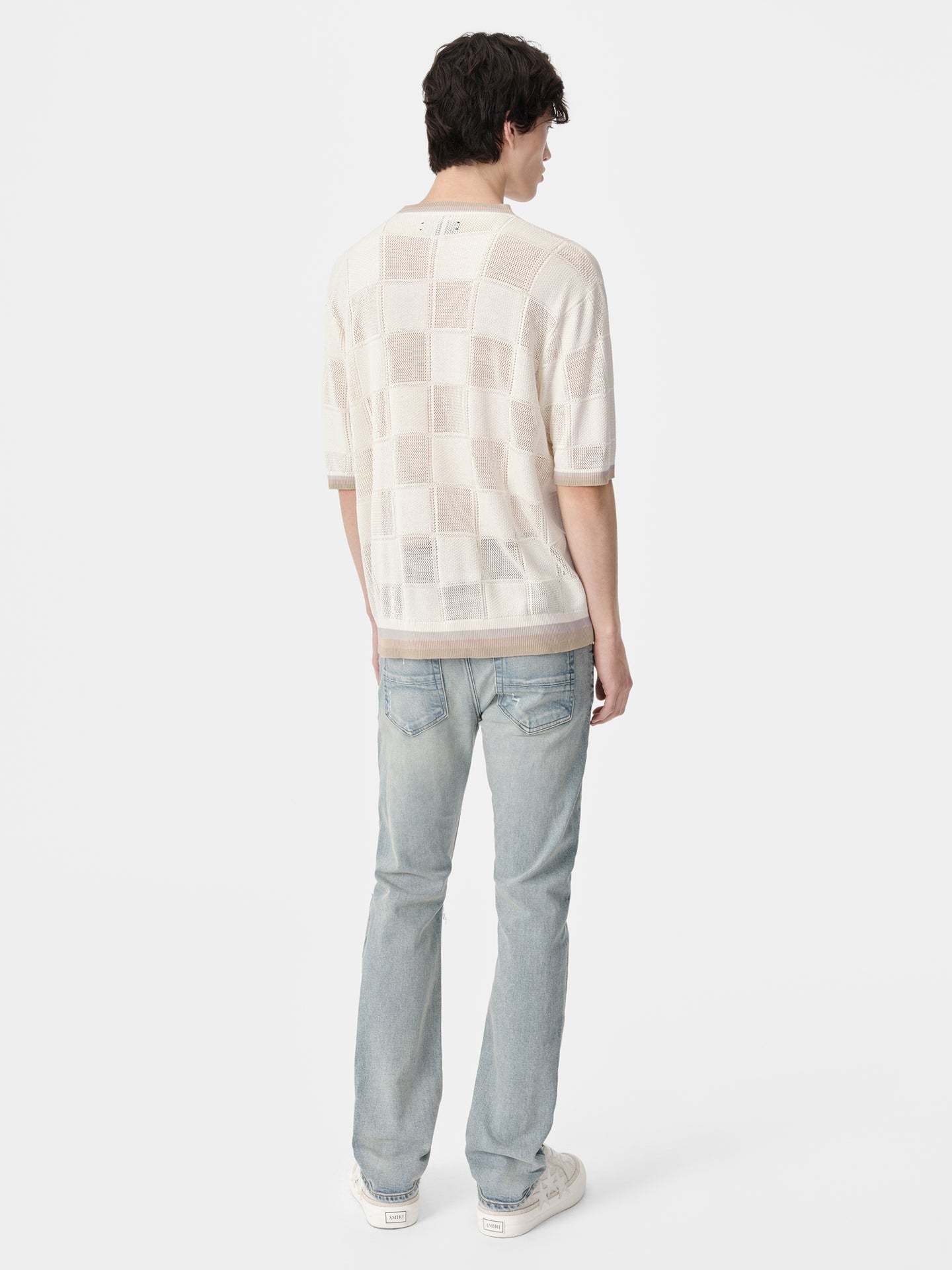 Amiri Stack Distressed Slim Fit Jeans In Gray