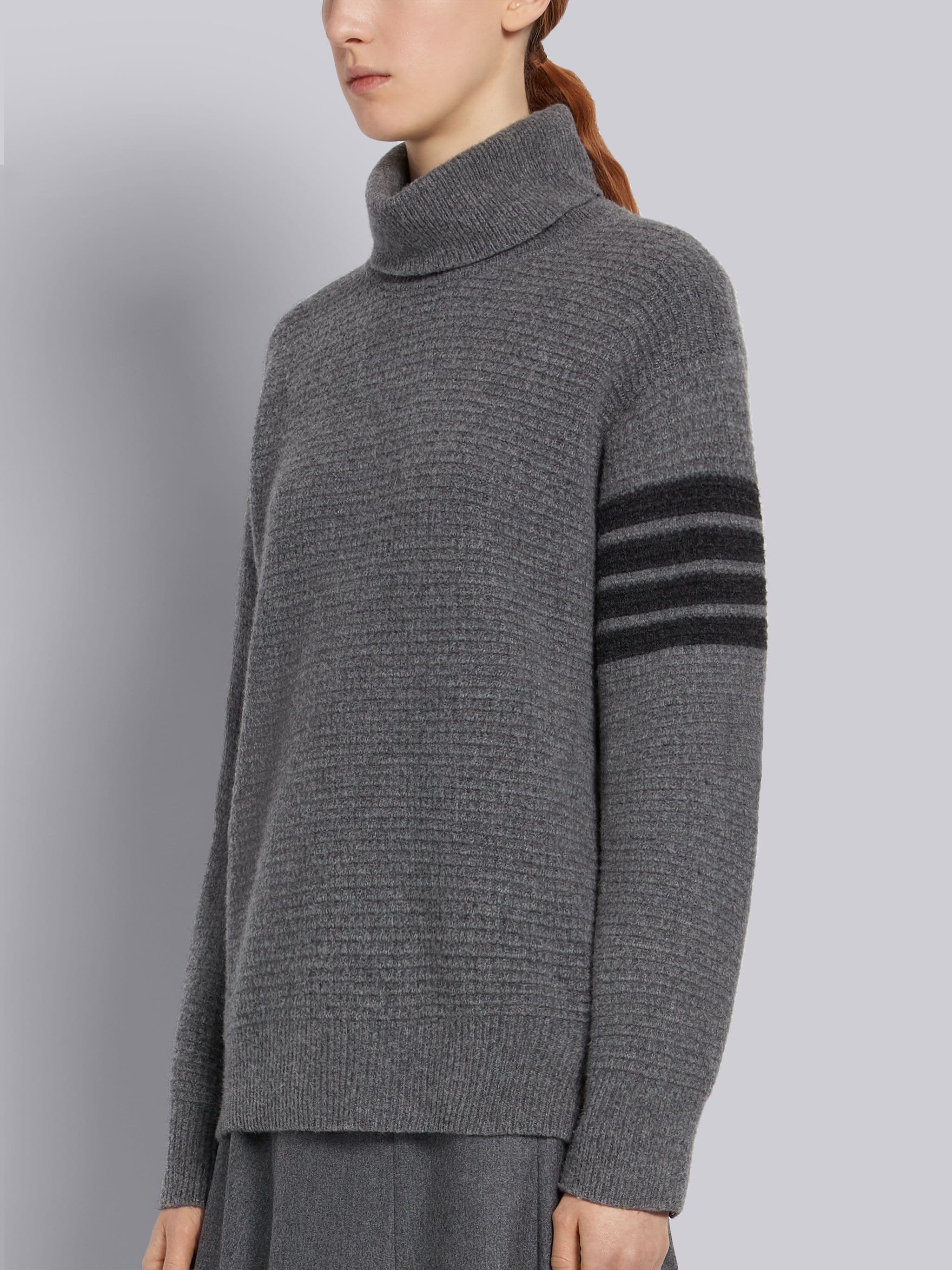 Thom Browne Tonal 4-bar Roll Neck Jumper In Black