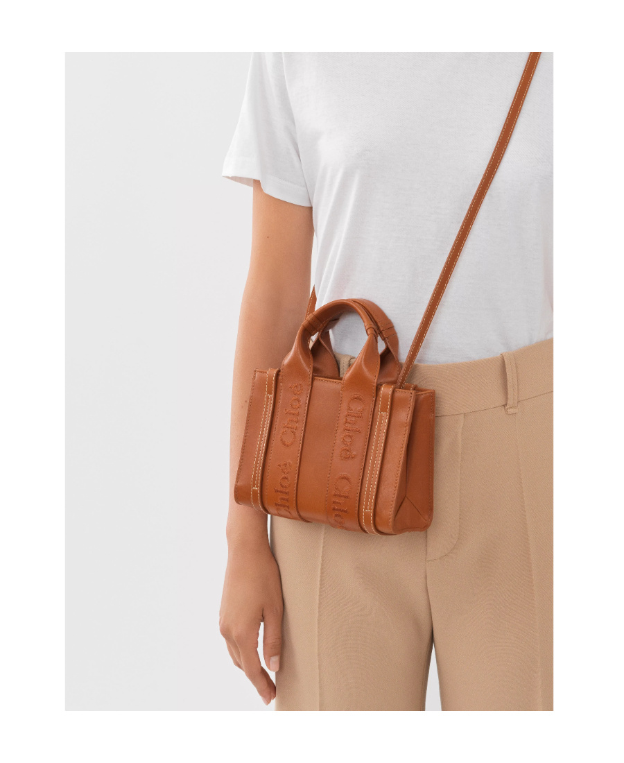 Chloé Woody Leather Mini Bag In Brown
