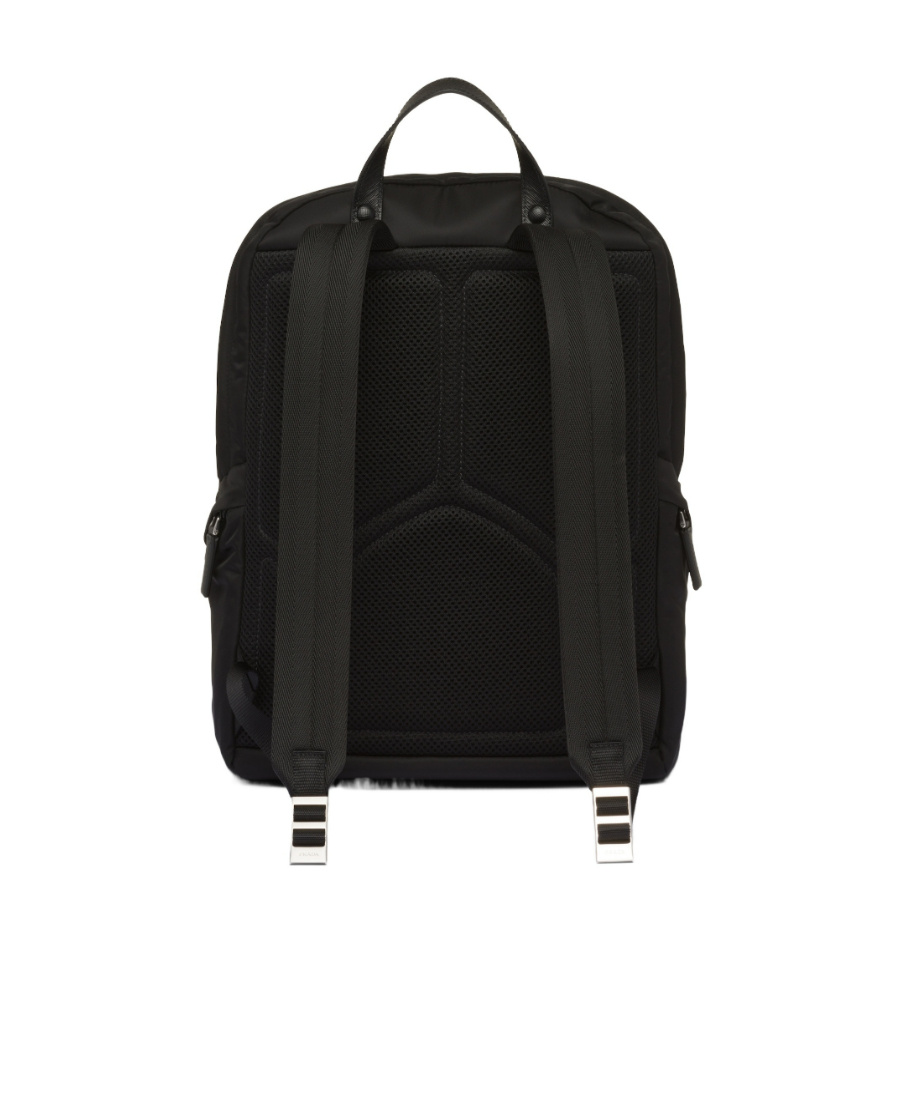 Prada Structured Leather Backpack With Logo Zipper Closure In Black