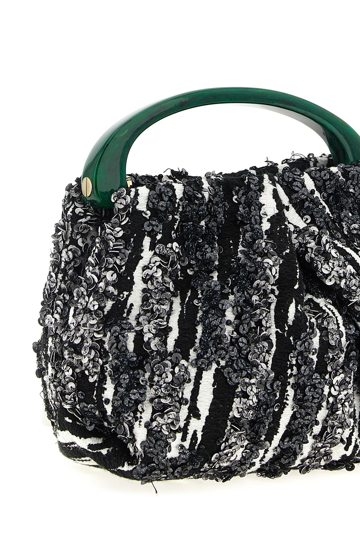 Dries Van Noten Small Pleated Jacquard With Resin Handle Bags In Black