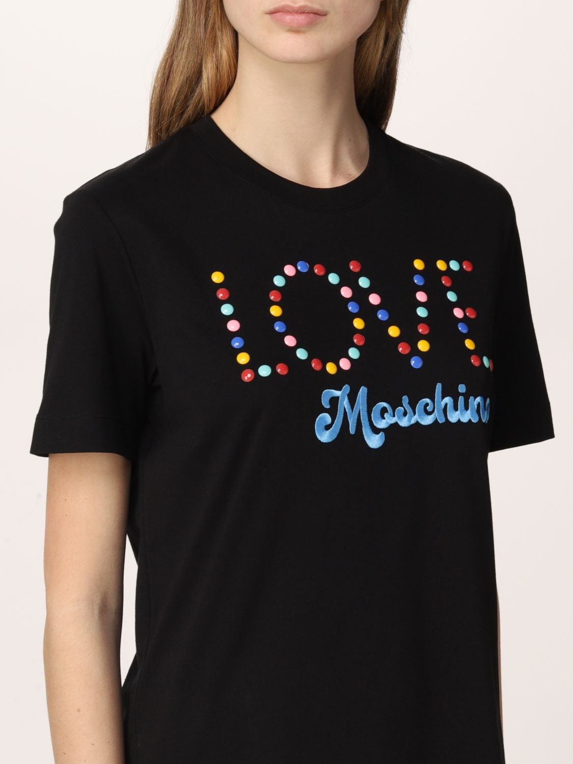 Moschino Logo-embroidered Cotton T-shirt In Black