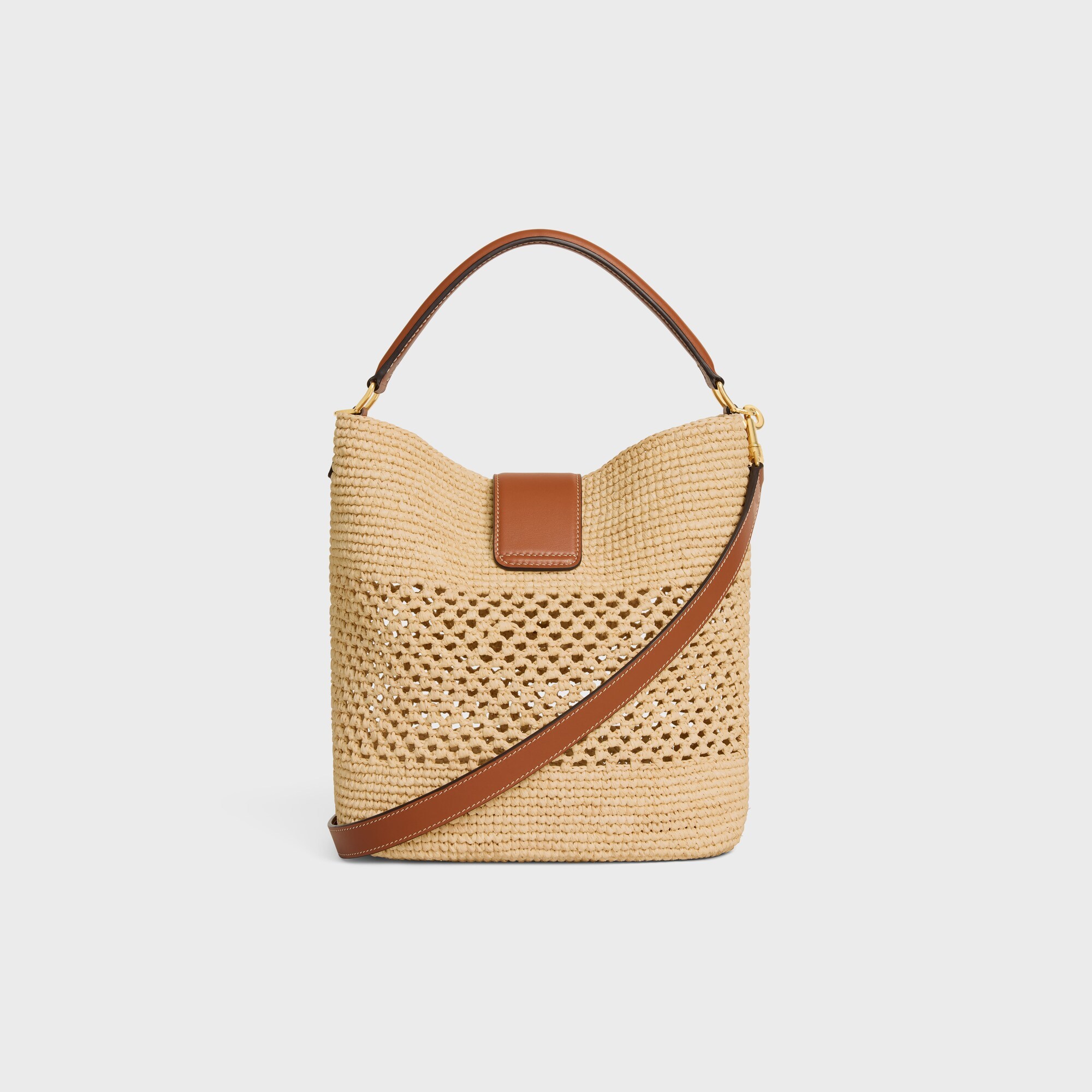 Celine Medium Louise Bucket In Raffia And Calfskin