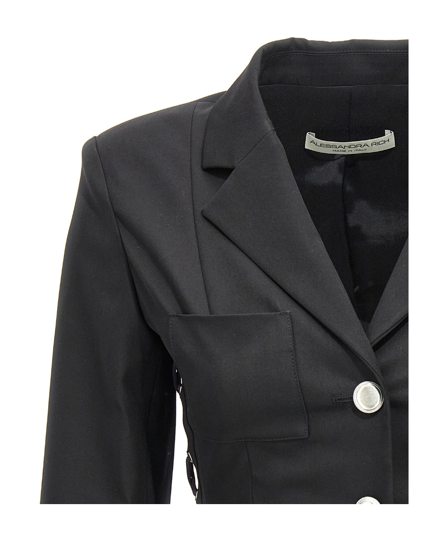 Alessandra Rich Tailored Fit Lace-up Blazer Jacket In Black
