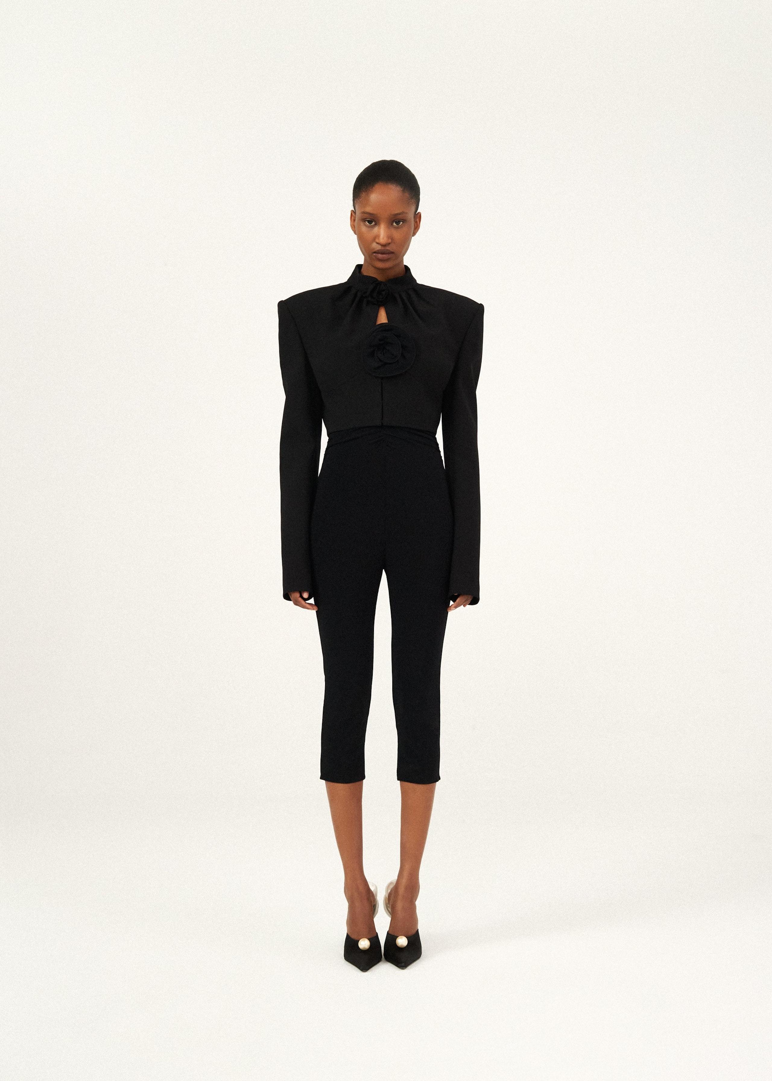 Magda Butrym Floral-detail Cropped Jacket In Black