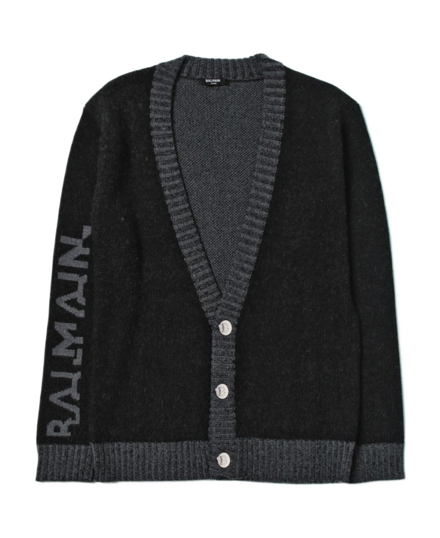 Balmain Kids Logo-embellished Button-up Knitted Cardigan In Black