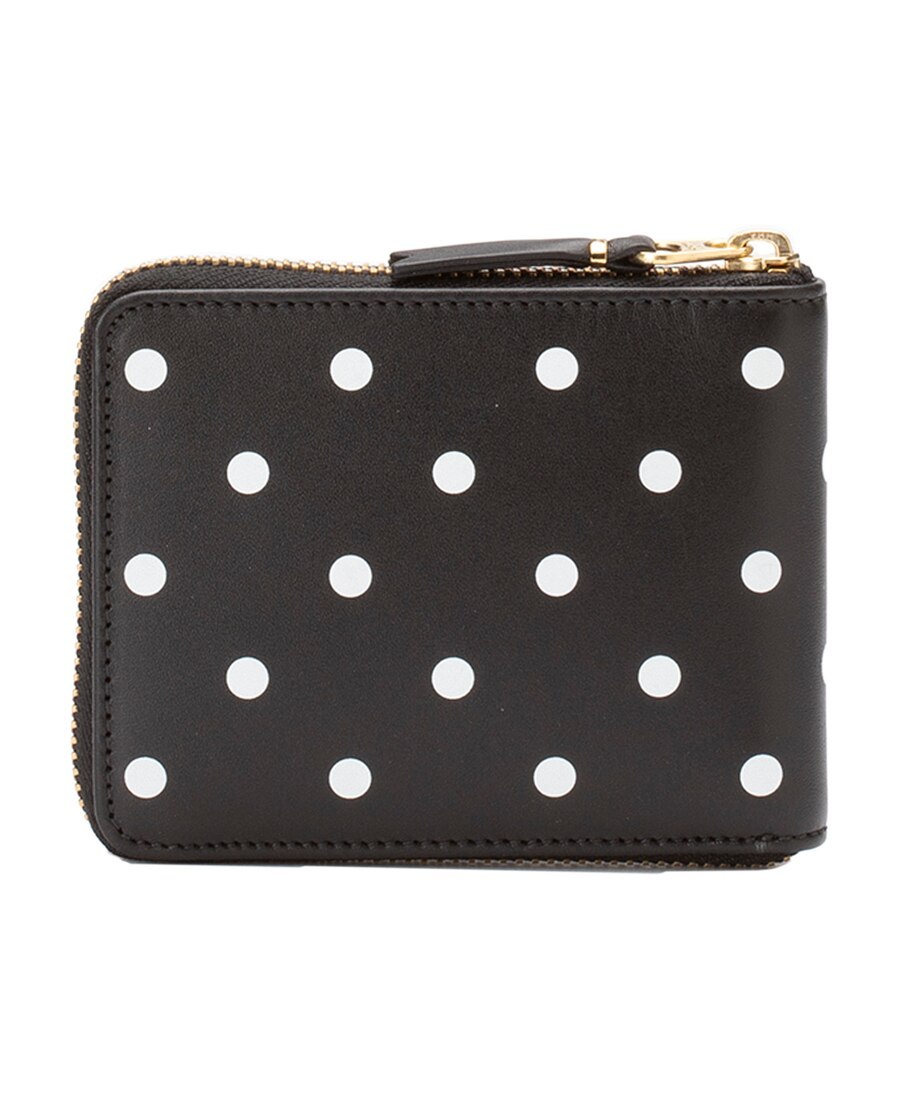 Comme Des Garçons Dots Printed Small Zip Around Wallet In Black
