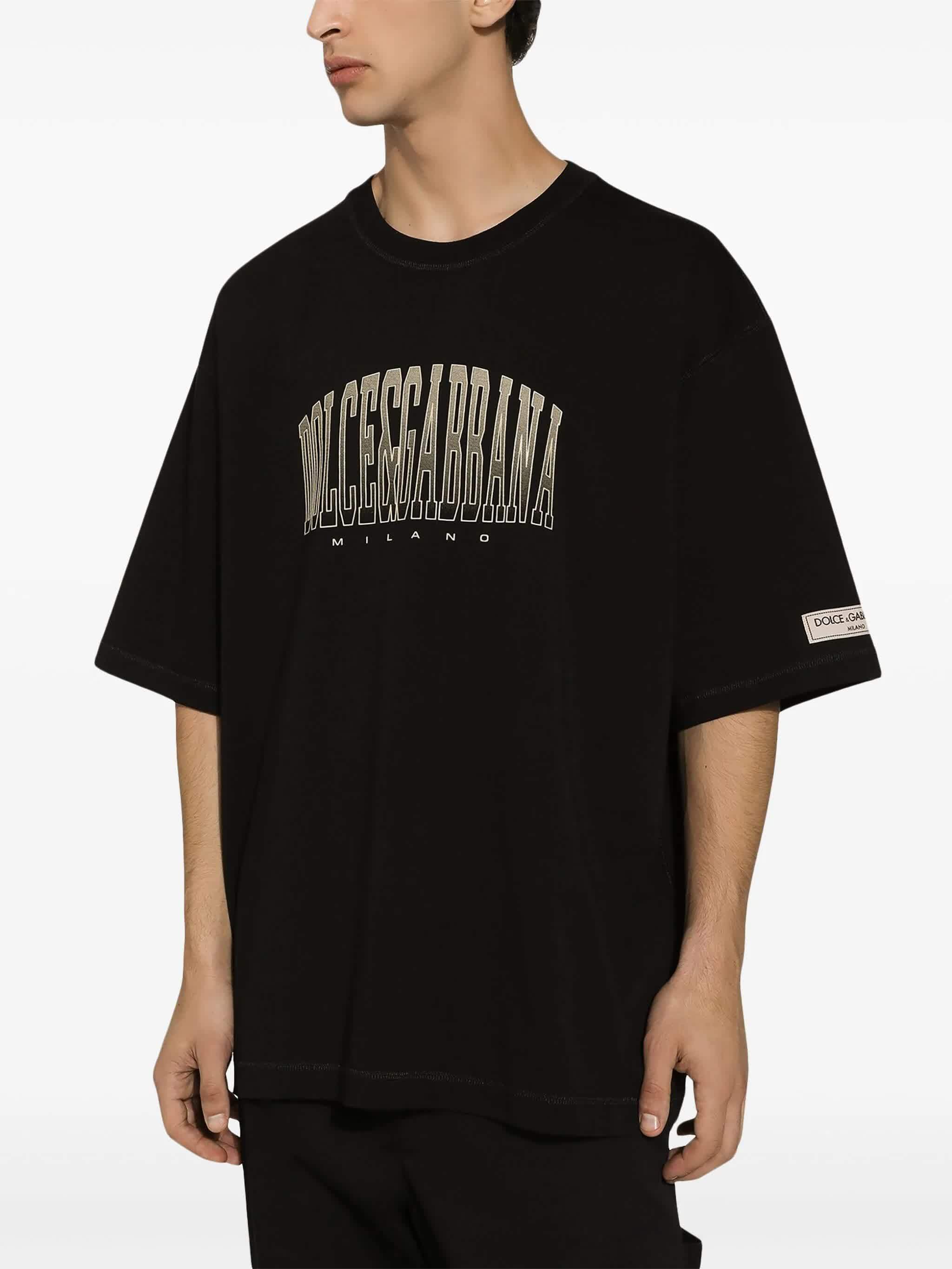 Dolce & Gabbana Black T-shirt With Logo Lettering Print In Black