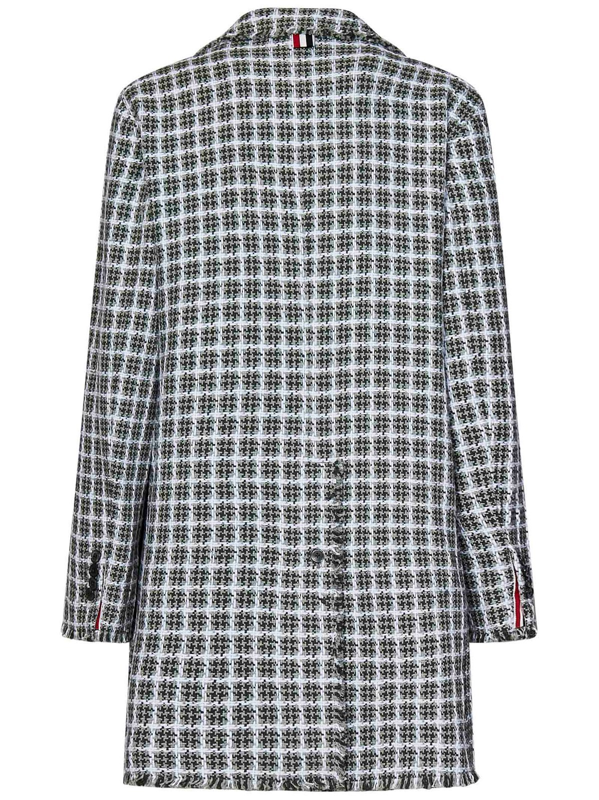 Thom Browne Frayed Edge Checked Coat In Medium Gray