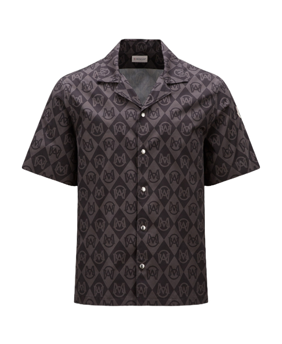 Moncler Short-sleeve Geometric-pattern Shirt In Black
