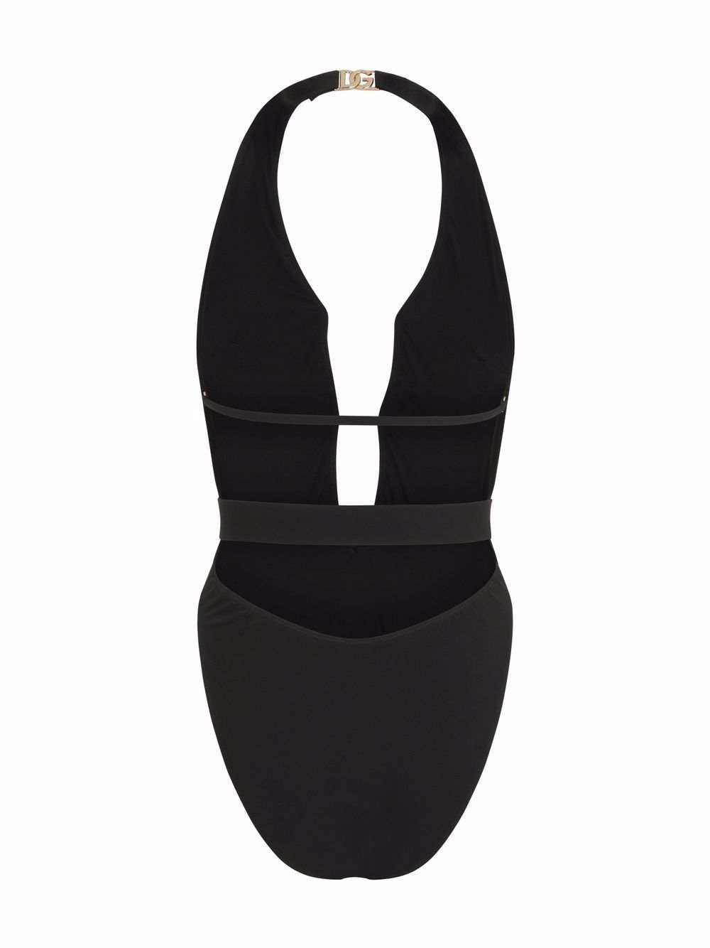 Dolce & Gabbana Belted Plunge-neck Swimsuit In Black