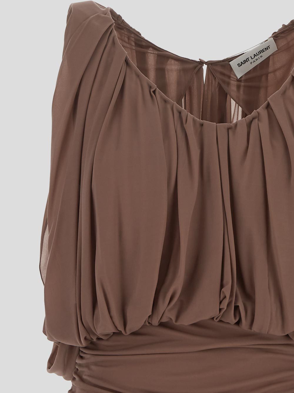 Saint Laurent Sleeveless Draped Mini Dress In Brown