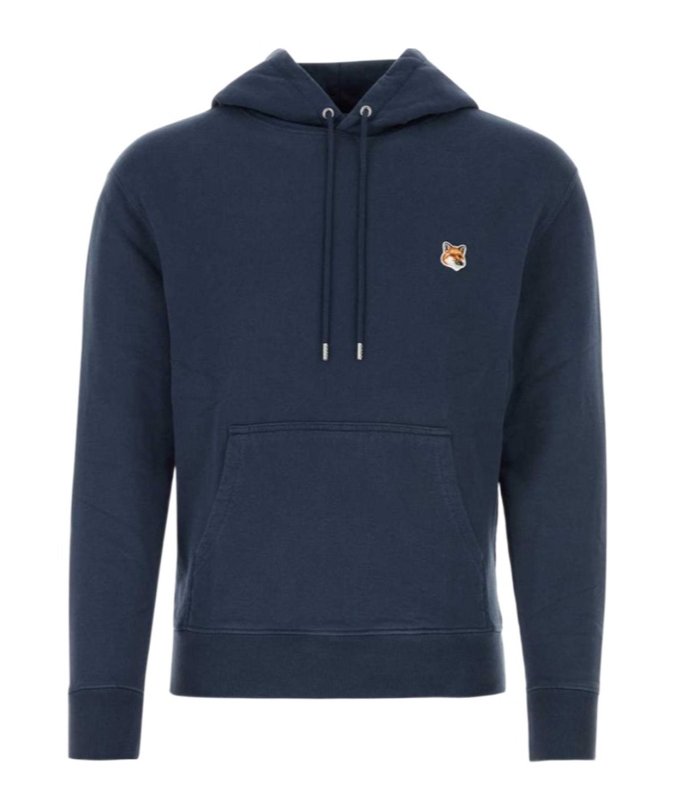 Shop Maison Kitsuné Fox Head Patch Drawstring Hoodie In Blue
