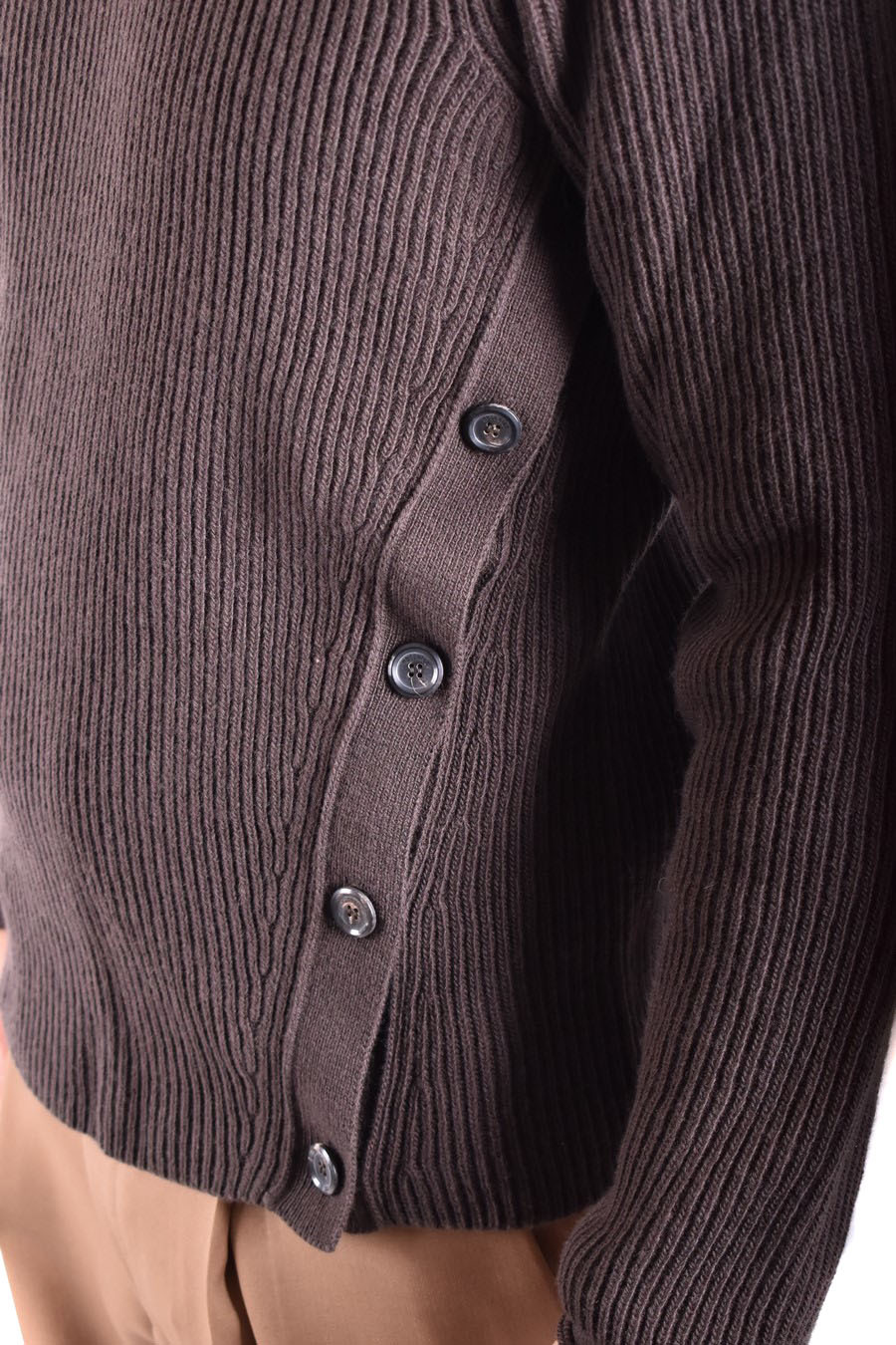 Moschino Ribbed Texture Sweaters With Side Button Detailing In Brown