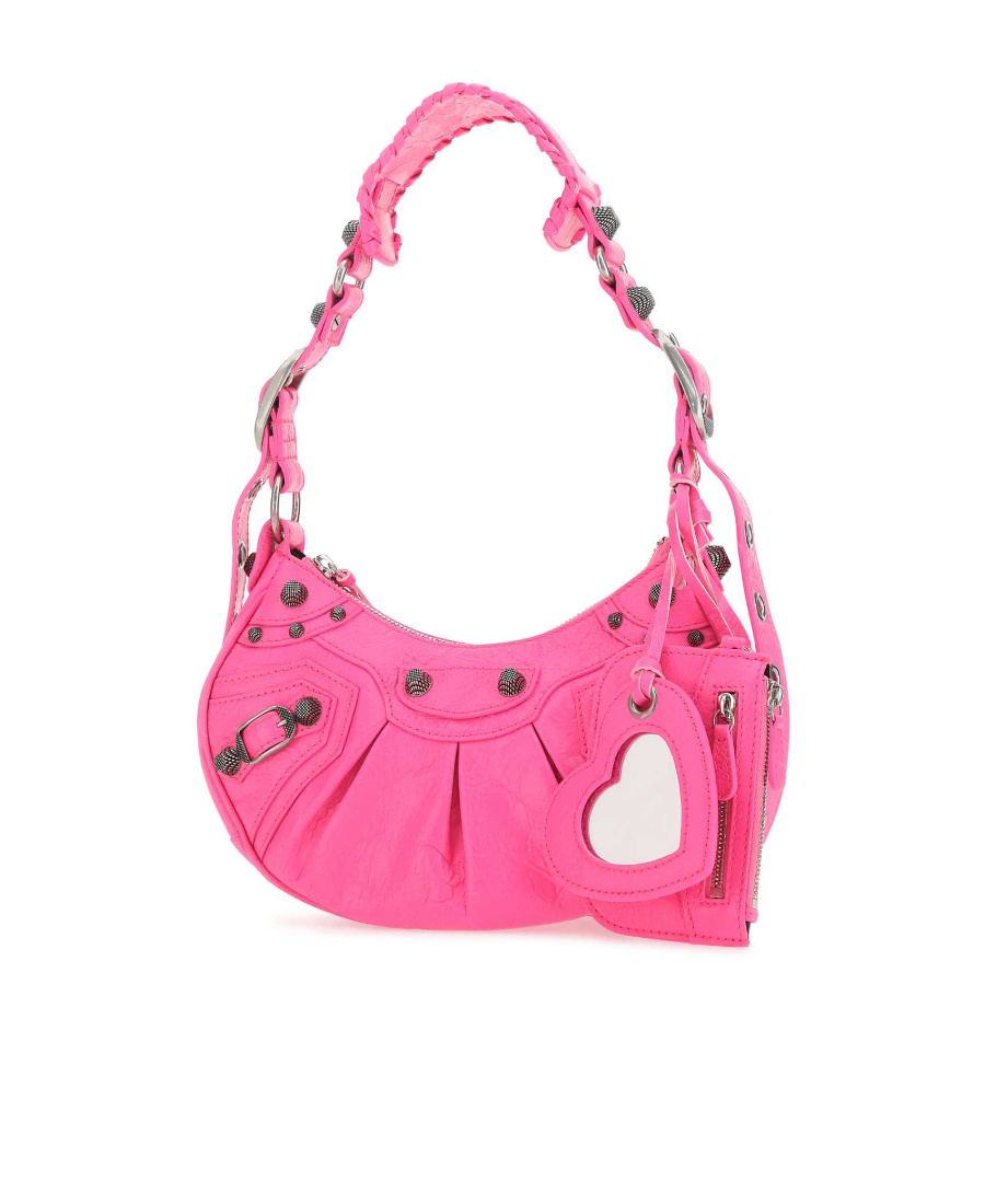 Balenciaga Small Leather Shoulder Bag With Heart-shaped Detail In Pink