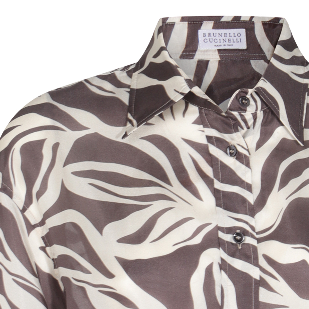 Brunello Cucinelli Collared Floral Pattern Long Sleeves Cuffed Top