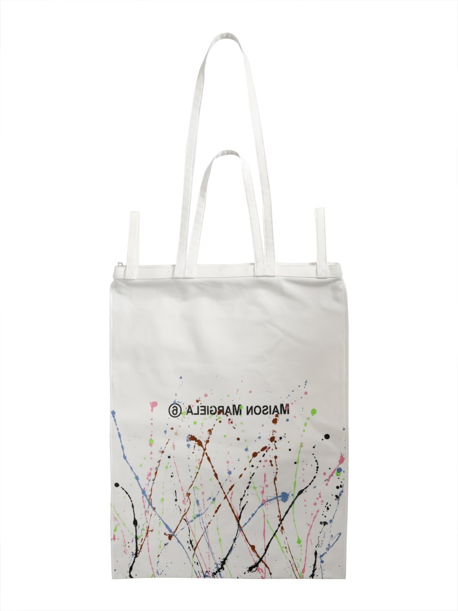 Mm6 Maison Margiela Paint Splatter Detail Tote Bag In White