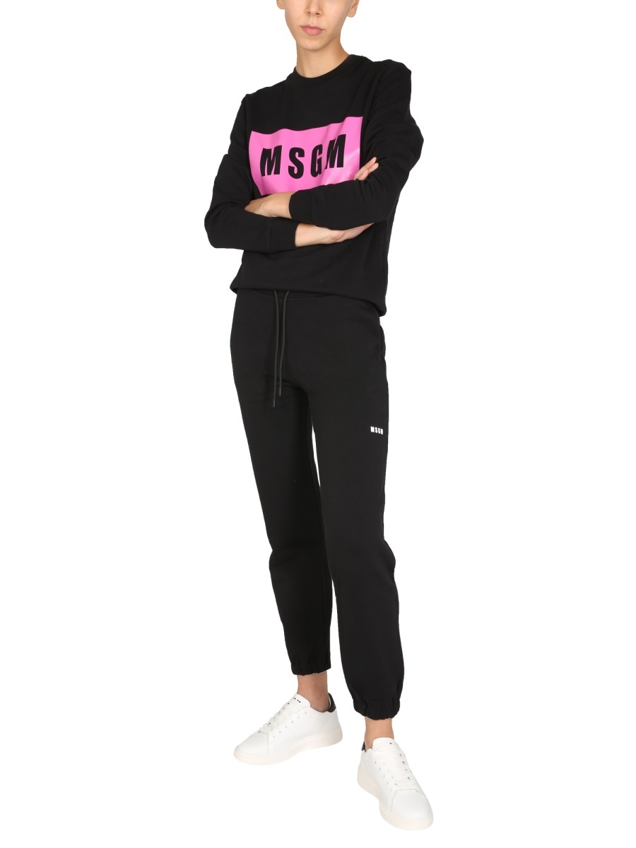 Msgm Logo-print Crew Neck Sweatshirt In Black