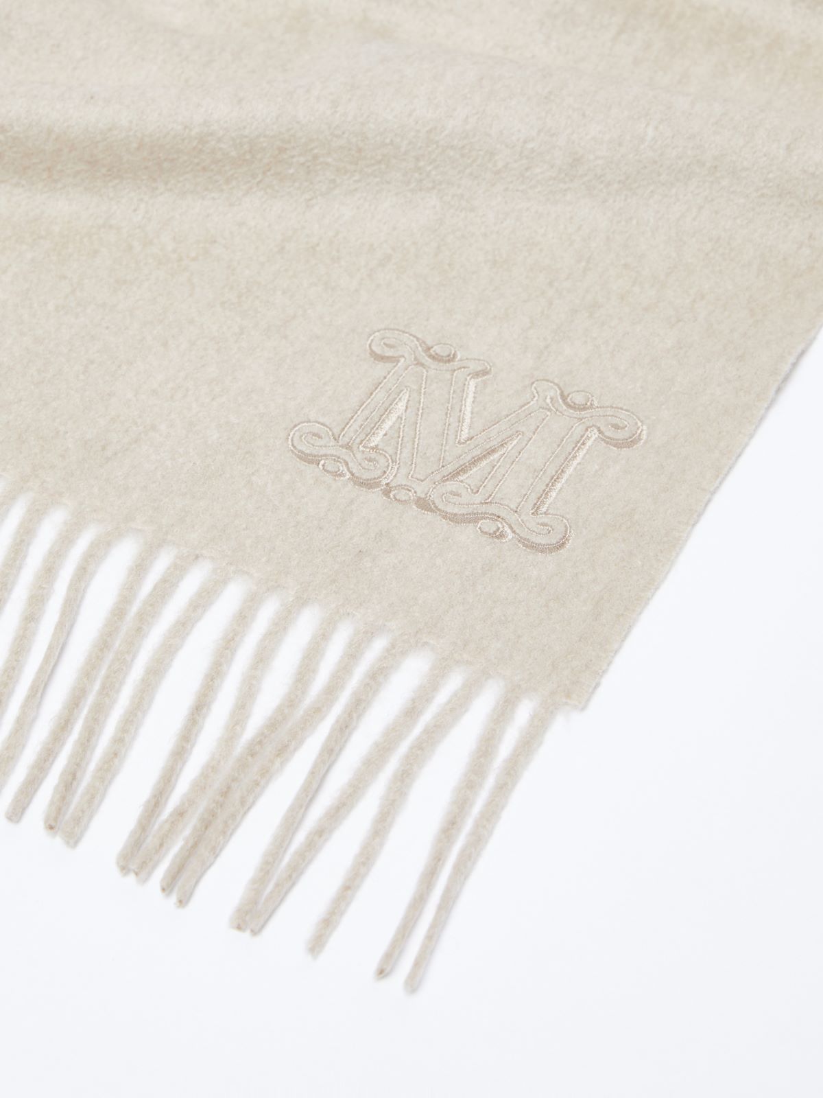 Max Mara Cashmere Shawl With Letter Embroidery In Nude