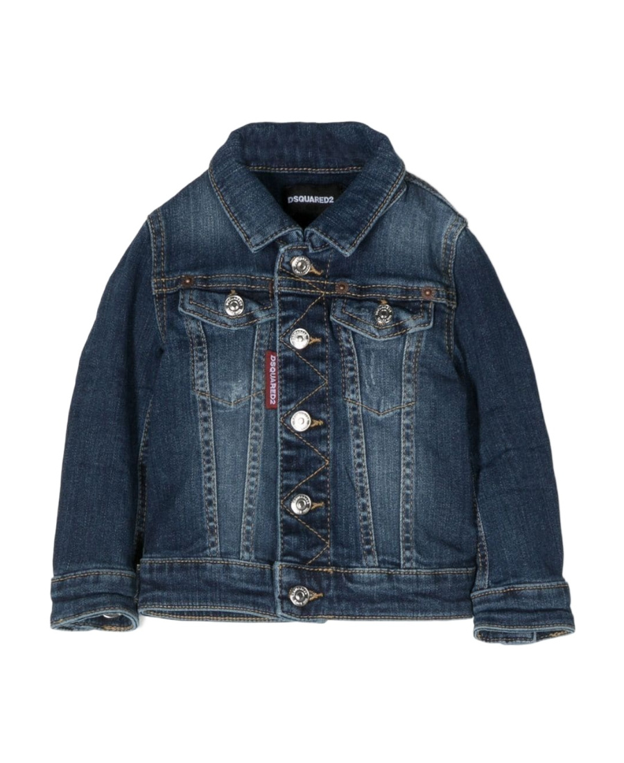 Dsquared2 Single-breasted Long-sleeved Denim Jacket In Blue