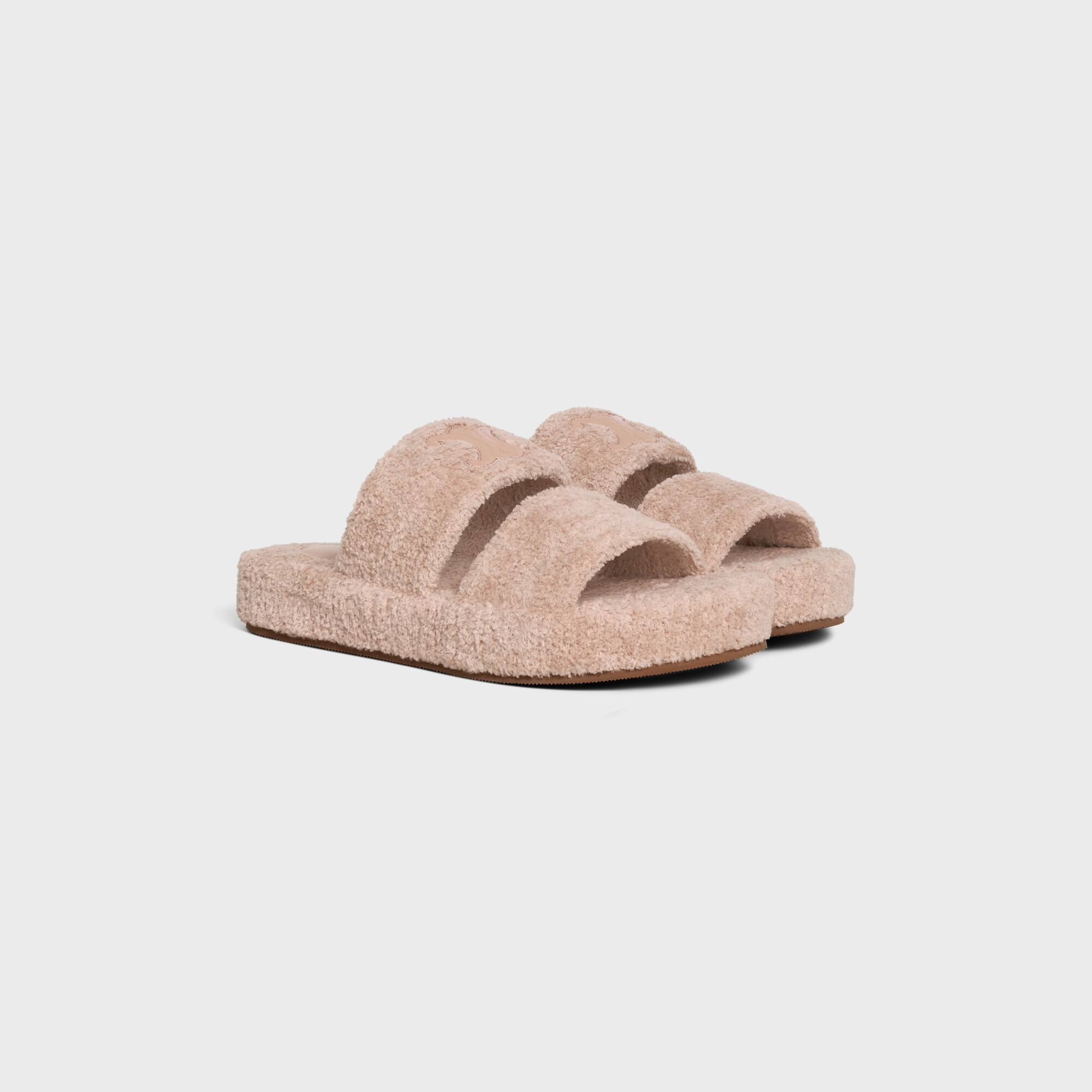 Celine Triomphe Sponge Fabric Slippers In Pink