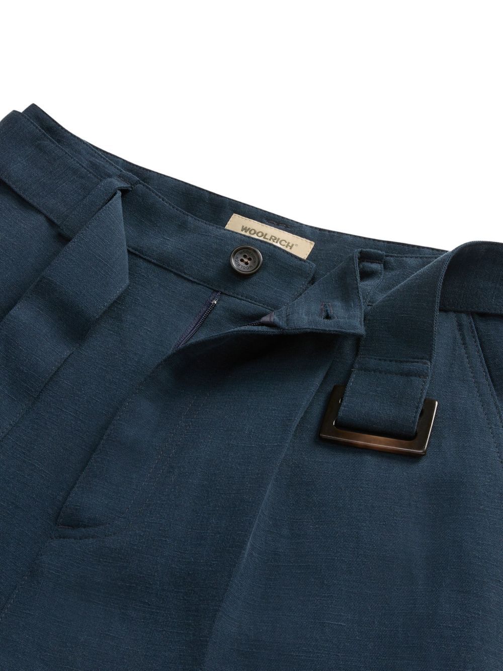 Woolrich Blended Linen Shorts In Linen With Waist Belt In Blue