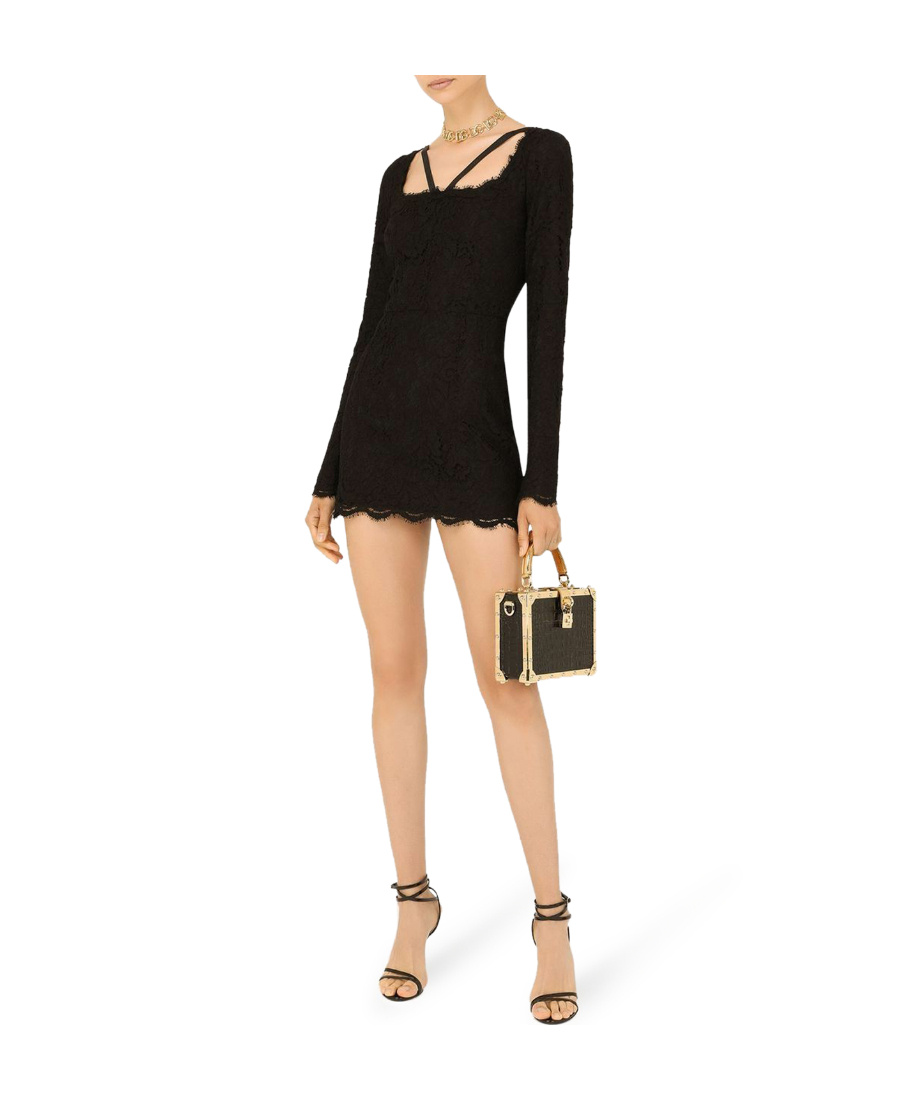 Dolce & Gabbana Black Stretch Silk Charmeuse Lace Dress In Black