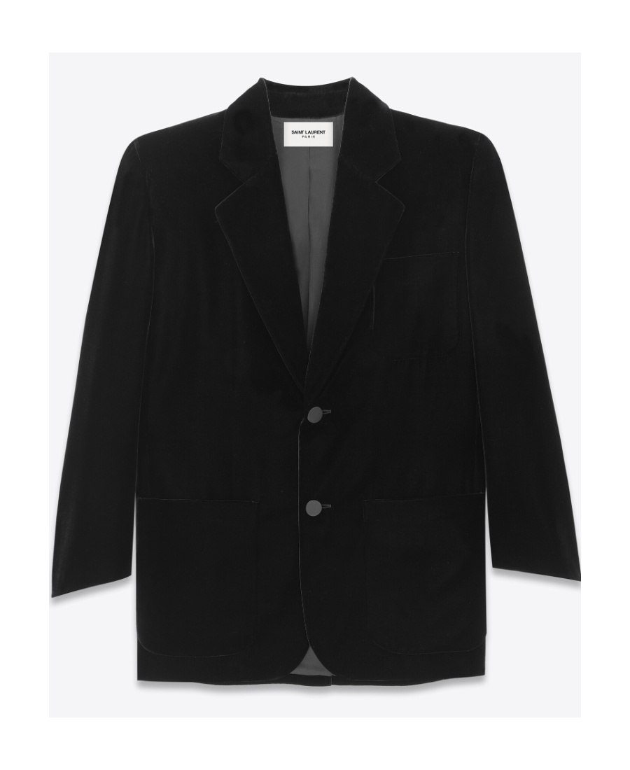 Saint Laurent Shoulder-pads Single-breasted Velvet Blazer In Black
