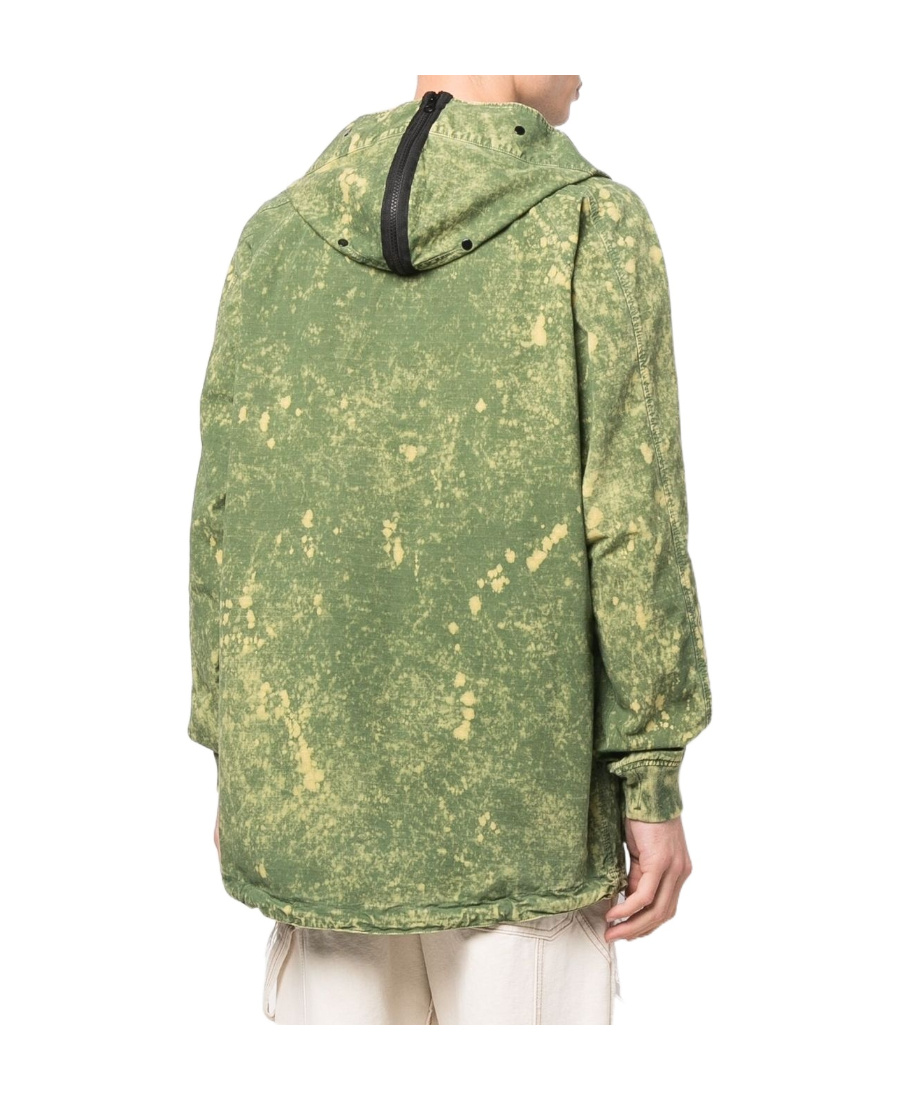 Stone Island Paint-splatter Hooded Windbreaker In Green