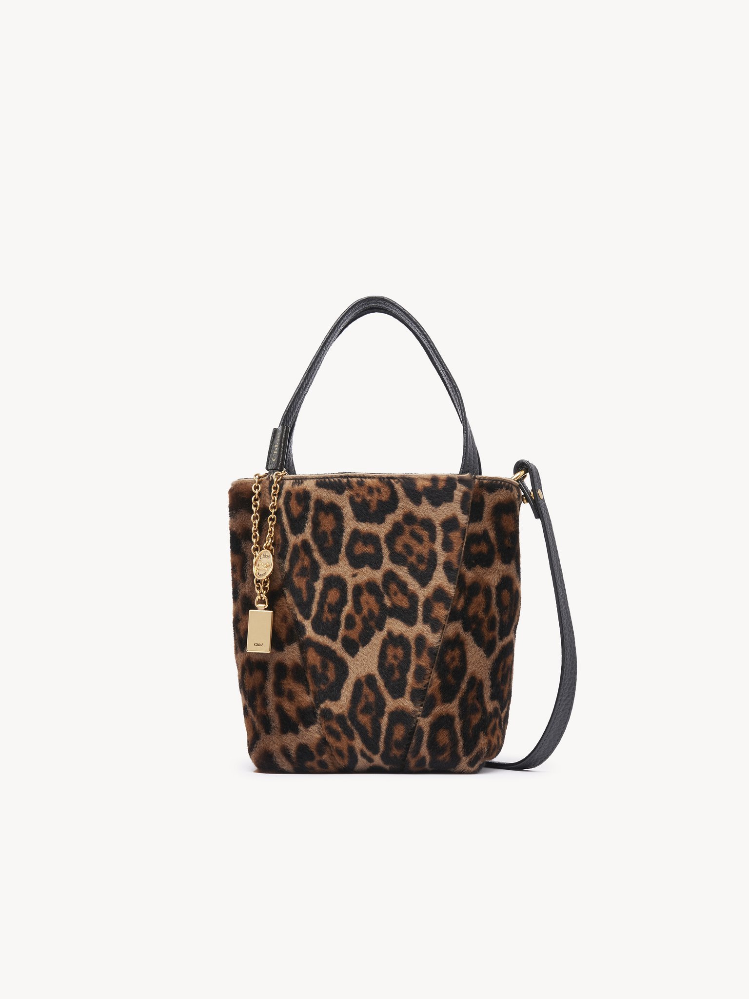 Chloé Small Chloe Spin Tote Bag In Leopard-print Shearling