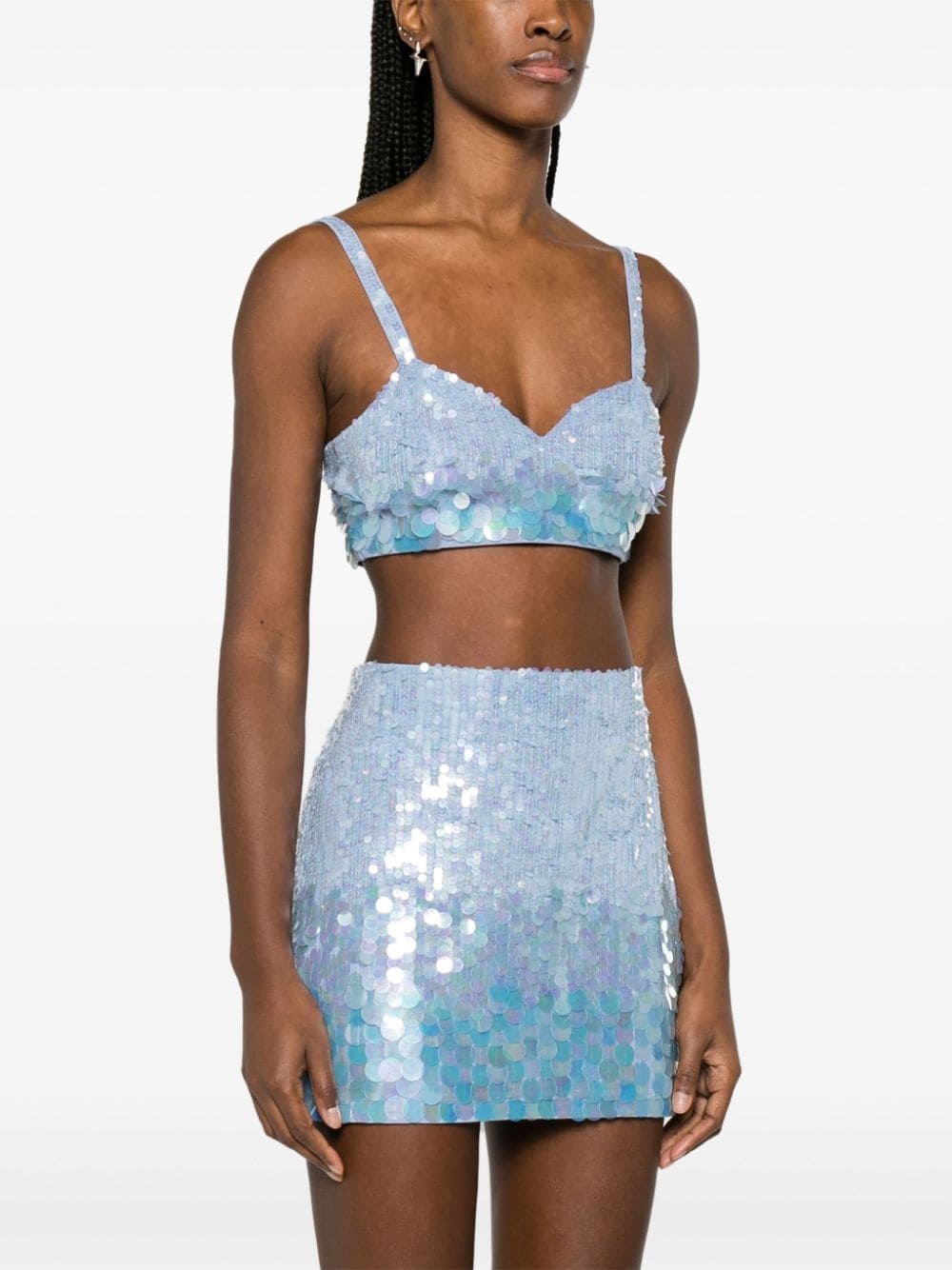 P.a.r.o.s.h Light Blue Iridescent Sequin Cropped Top In Blue