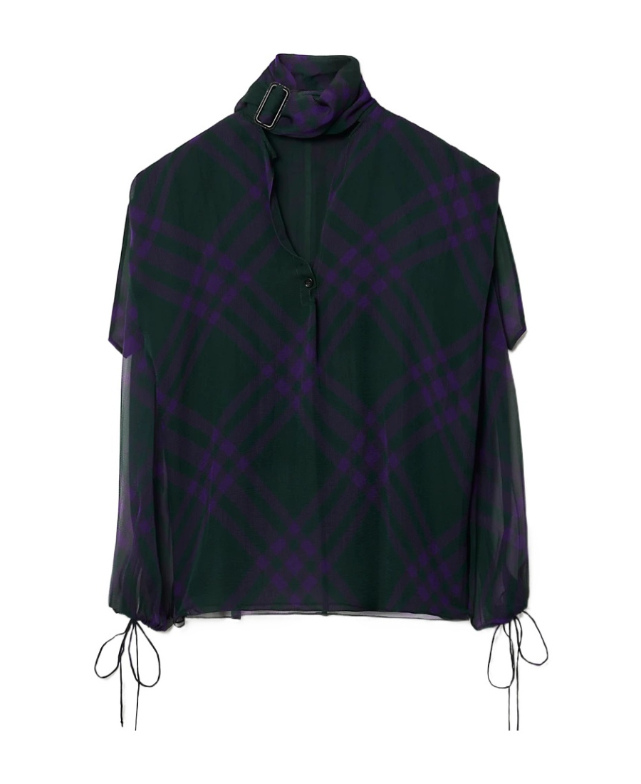 Burberry Check Silk Chiffon Blouse In Black
