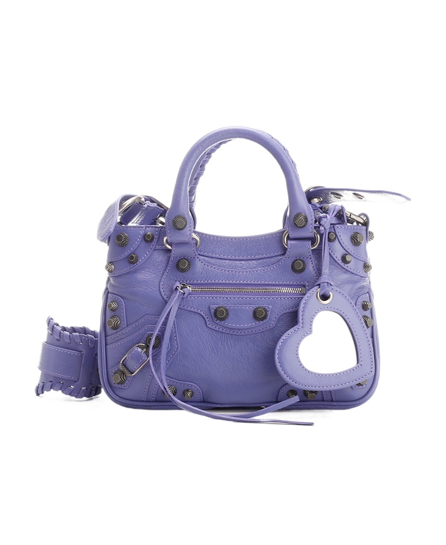 Balenciaga Green Leather Shoulder Handbag With Magnetic Closure And Metal Details In Purple