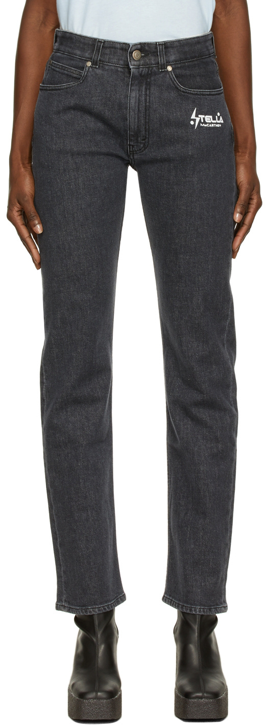 Stella Mccartney Straight-leg Logo-print Jeans In Black