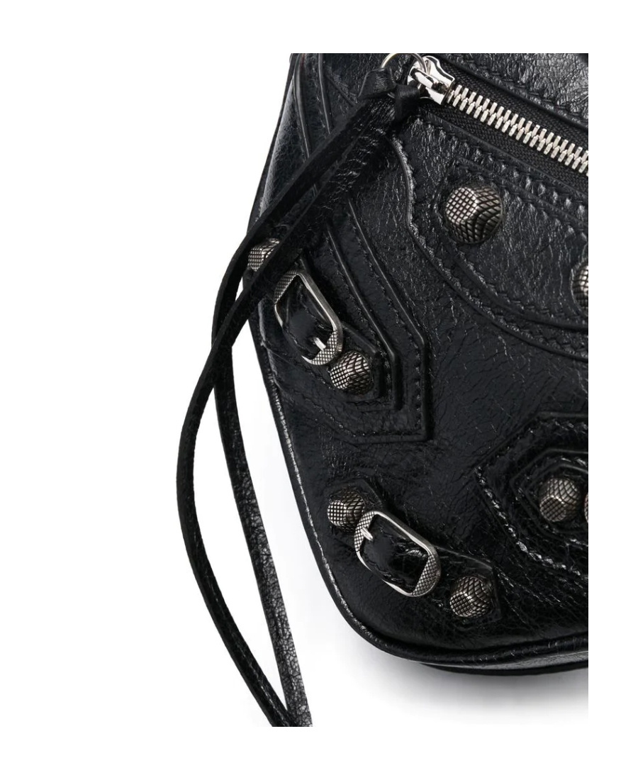 Balenciaga Green Leather Shoulder Handbag With Magnetic Closure And Metal Details In Black
