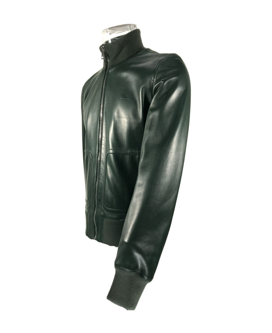 Gucci Logo Leather Jacket In Green