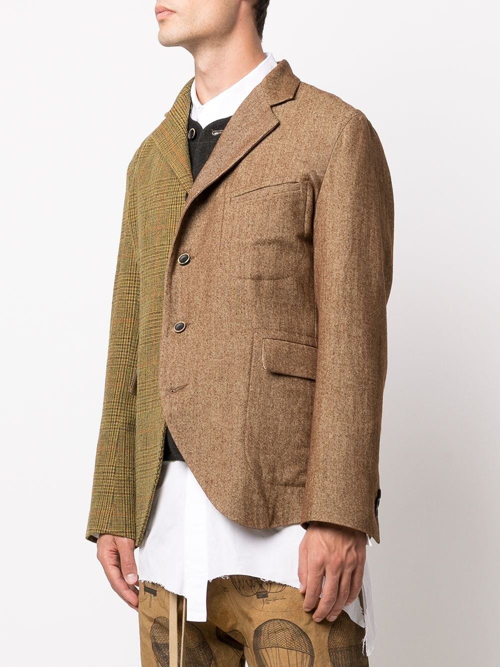 Uma Wang Contrasting-panel Wool Blazer In Brown