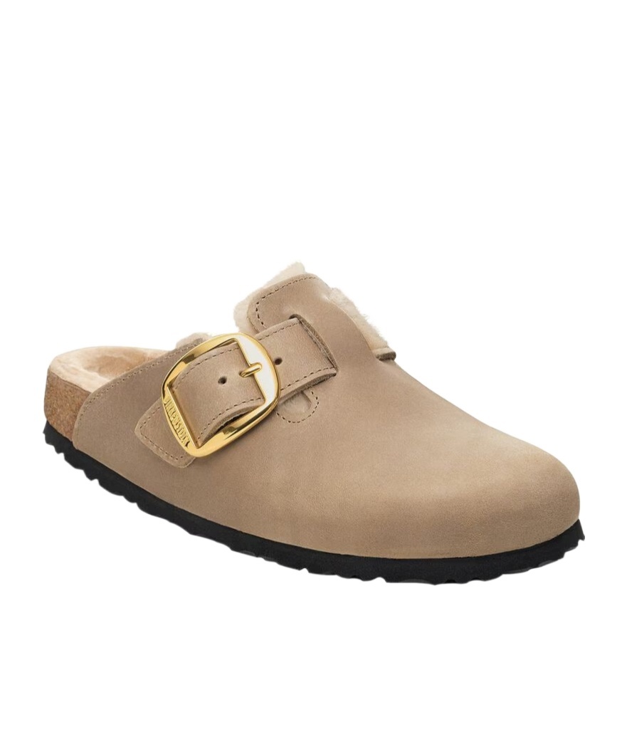 Birkenstock Boston Big Buckle Genuine Shearling Lined Clog In Brown