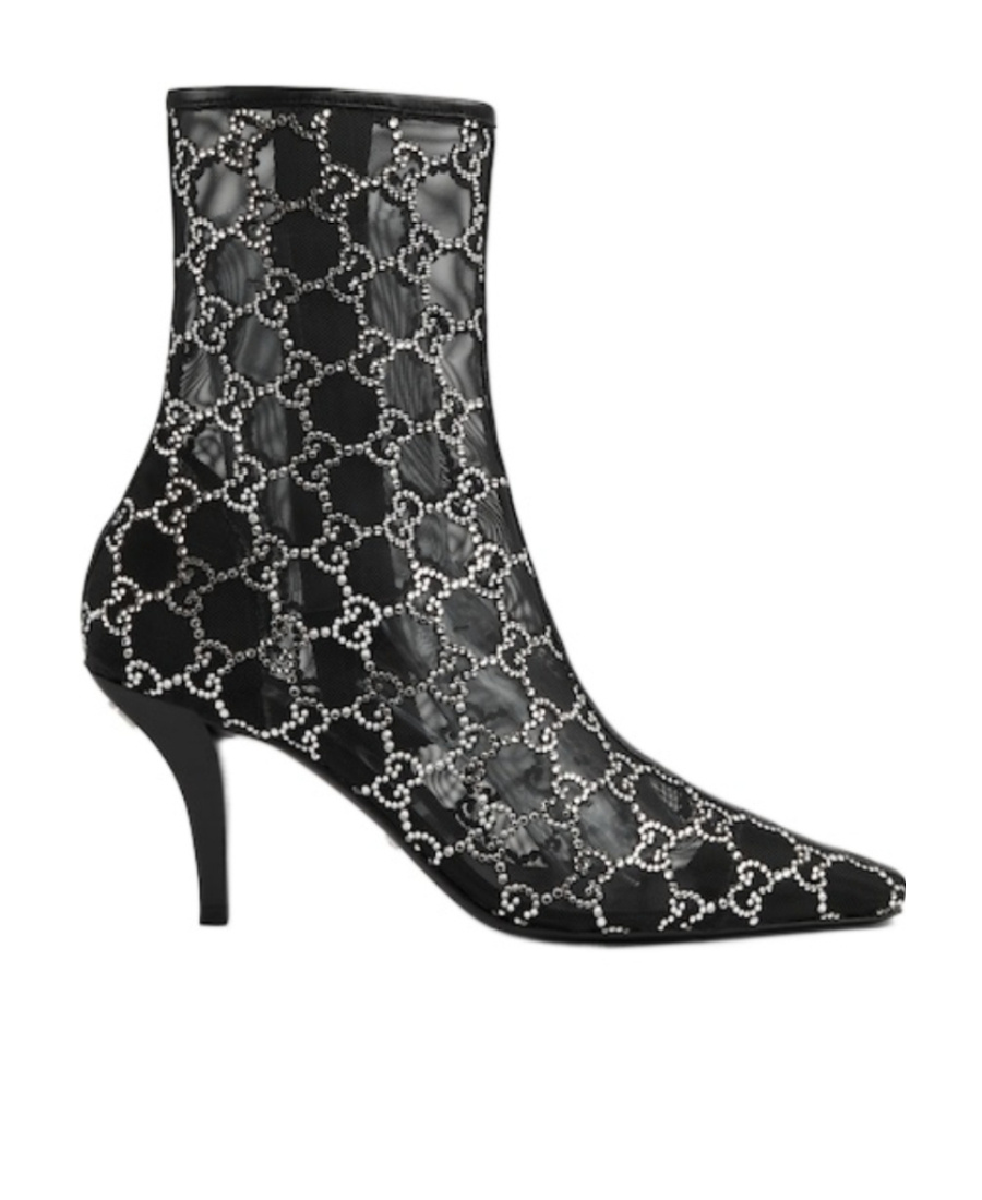 Gucci Gg Crystals-embellished Pointed-toe Ankle Boots In Black