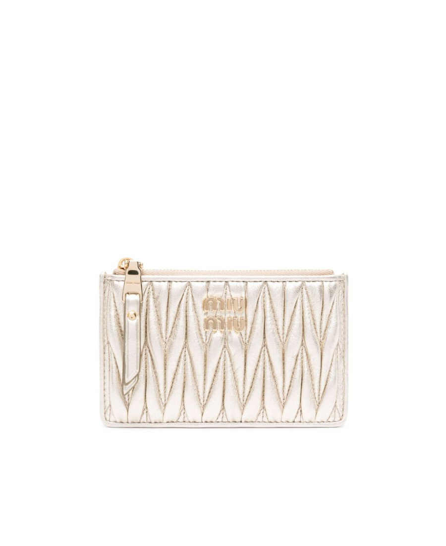 Miu Miu Matelass� Leather Wallet In Gray