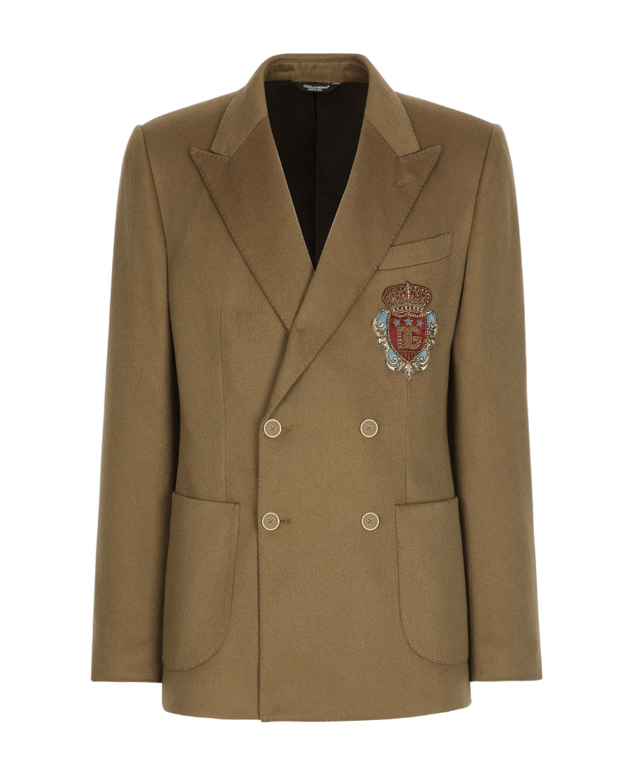 Dolce & Gabbana Logo-crest Double-breasted Blazer In Green
