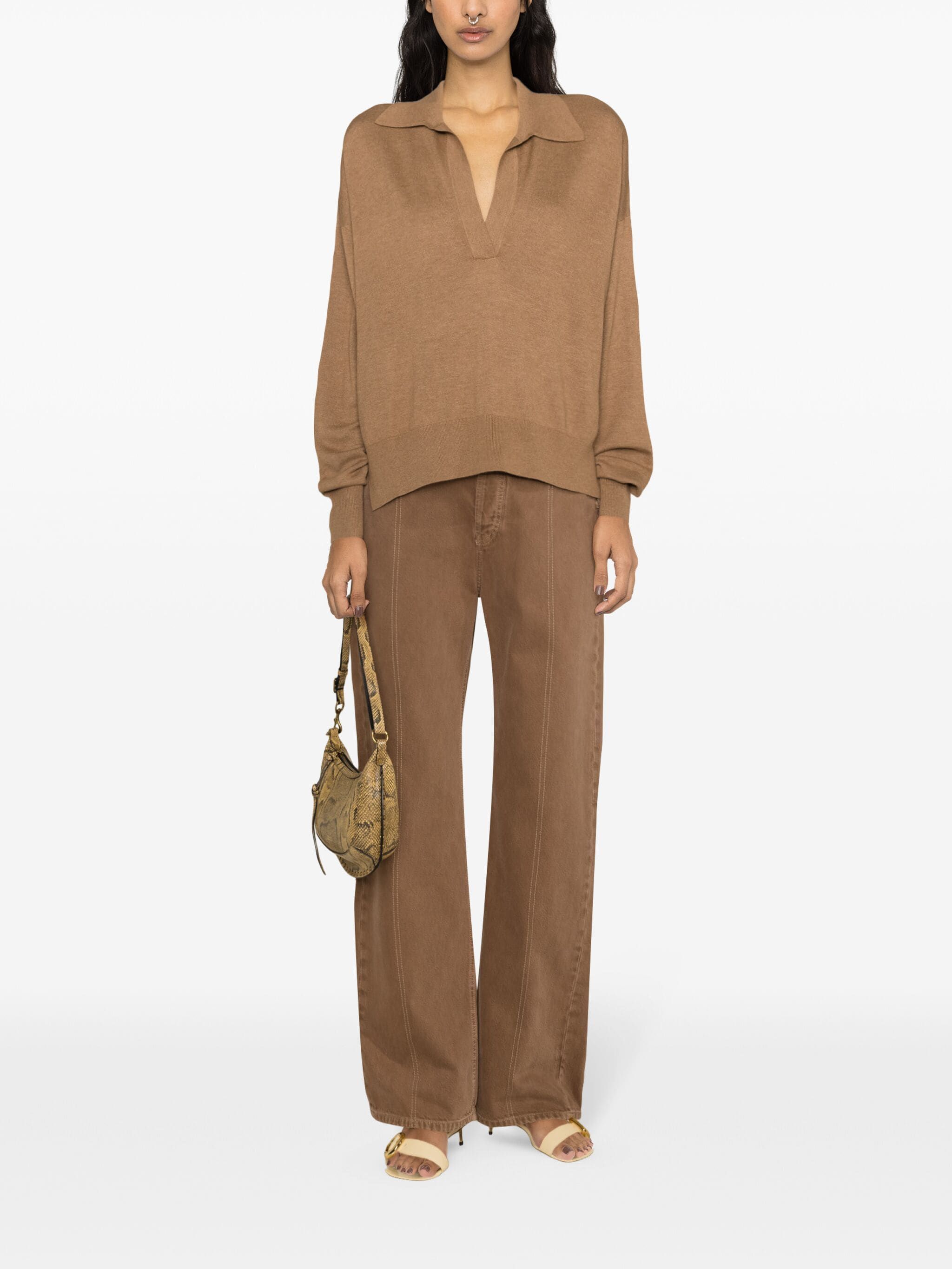 Isabel Marant Étoile Lapel Long-sleeved Sweater In Brown