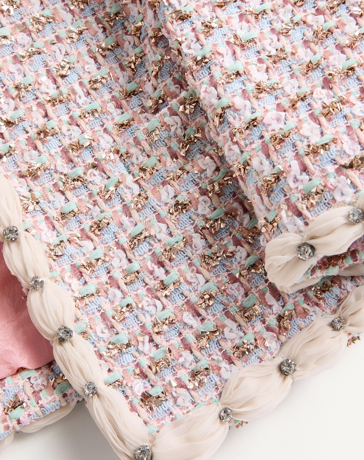 Valentino Garavani Embroidered Ribbon Tweed Jacket In Nude