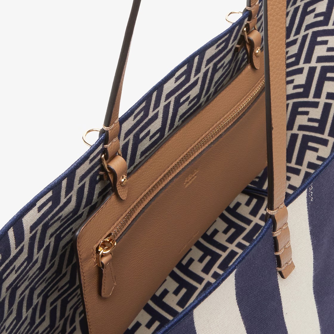 Fendi Large Roll Shopper In Pequin Striped Bags In Black
