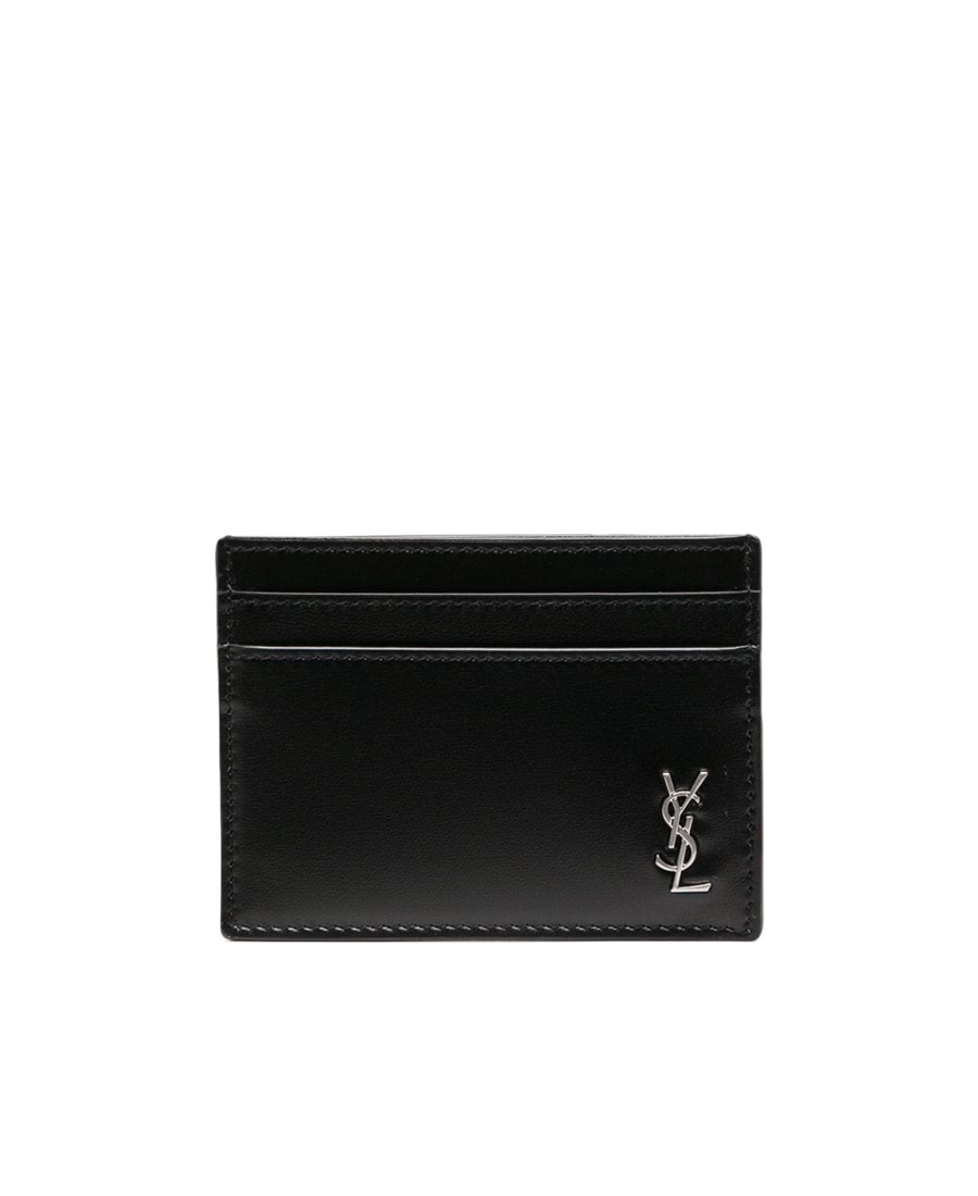 Saint Laurent Cassandre Small Leather Card Case In Black