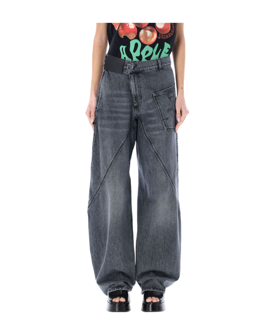 Jw Anderson Asymmetrical Washed Denim Trousers In Gray
