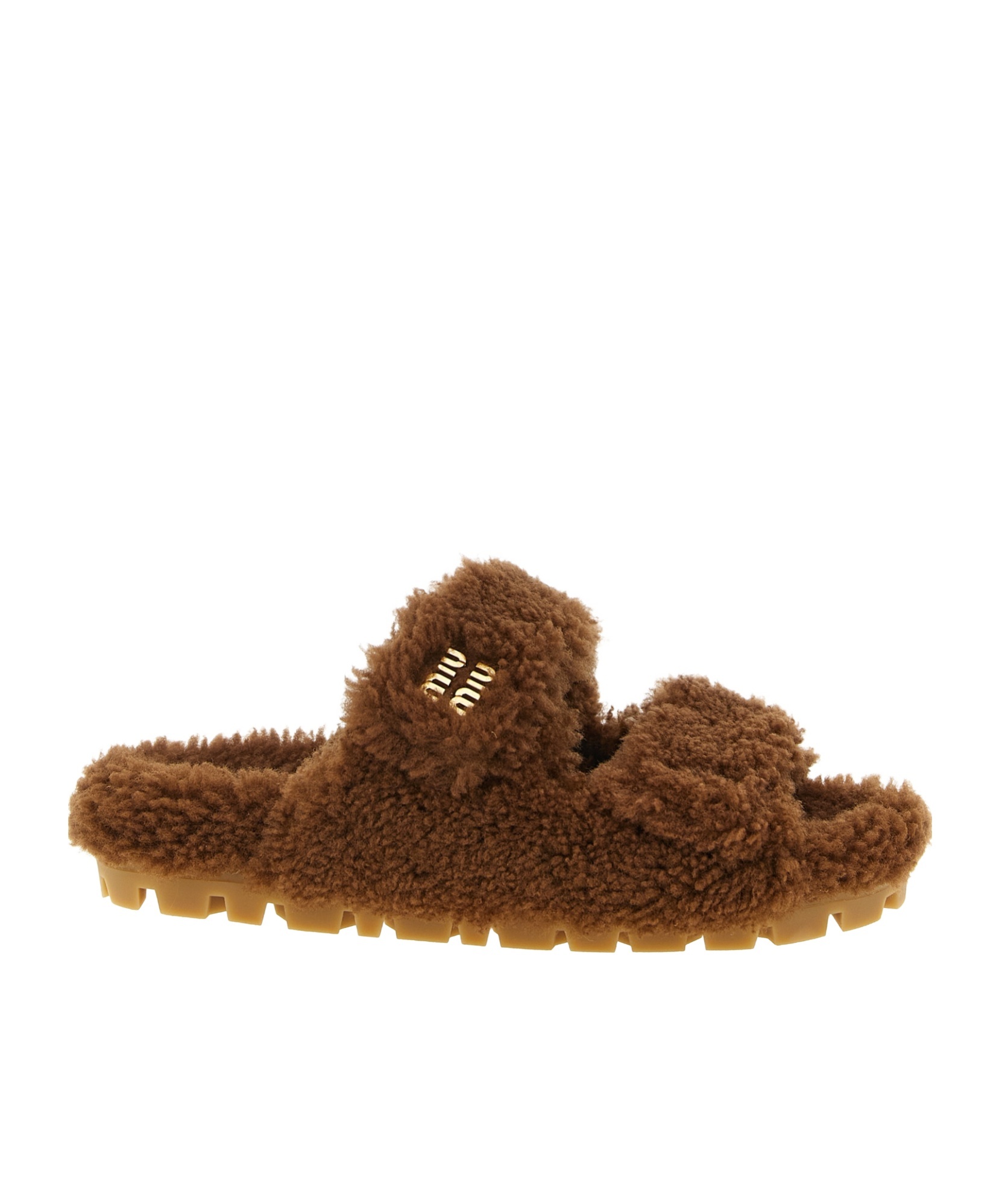 Miu Miu Shearling Sandals In Brown