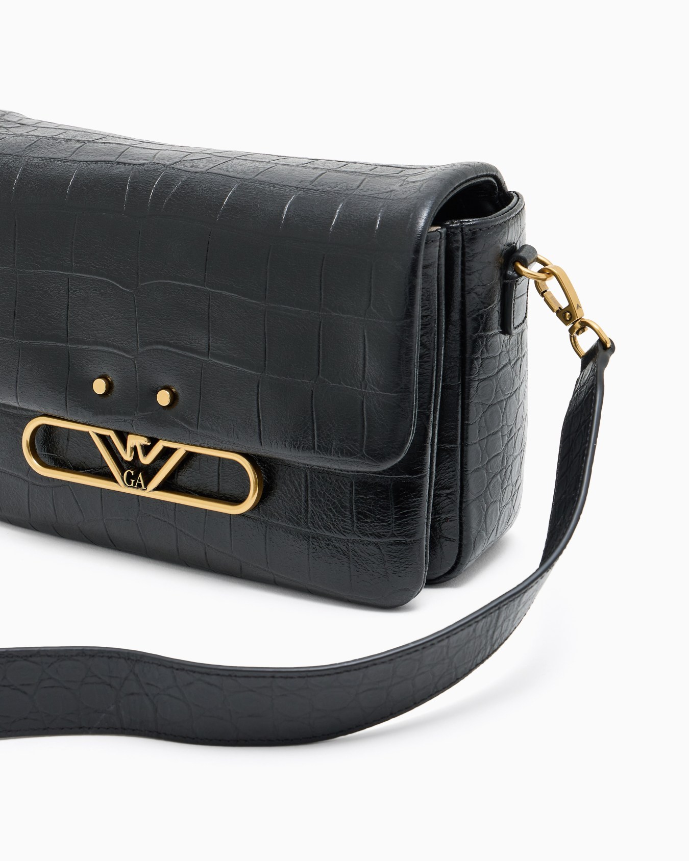 Emporio Armani Eagle Logo Leather Shoulder Bag In Black