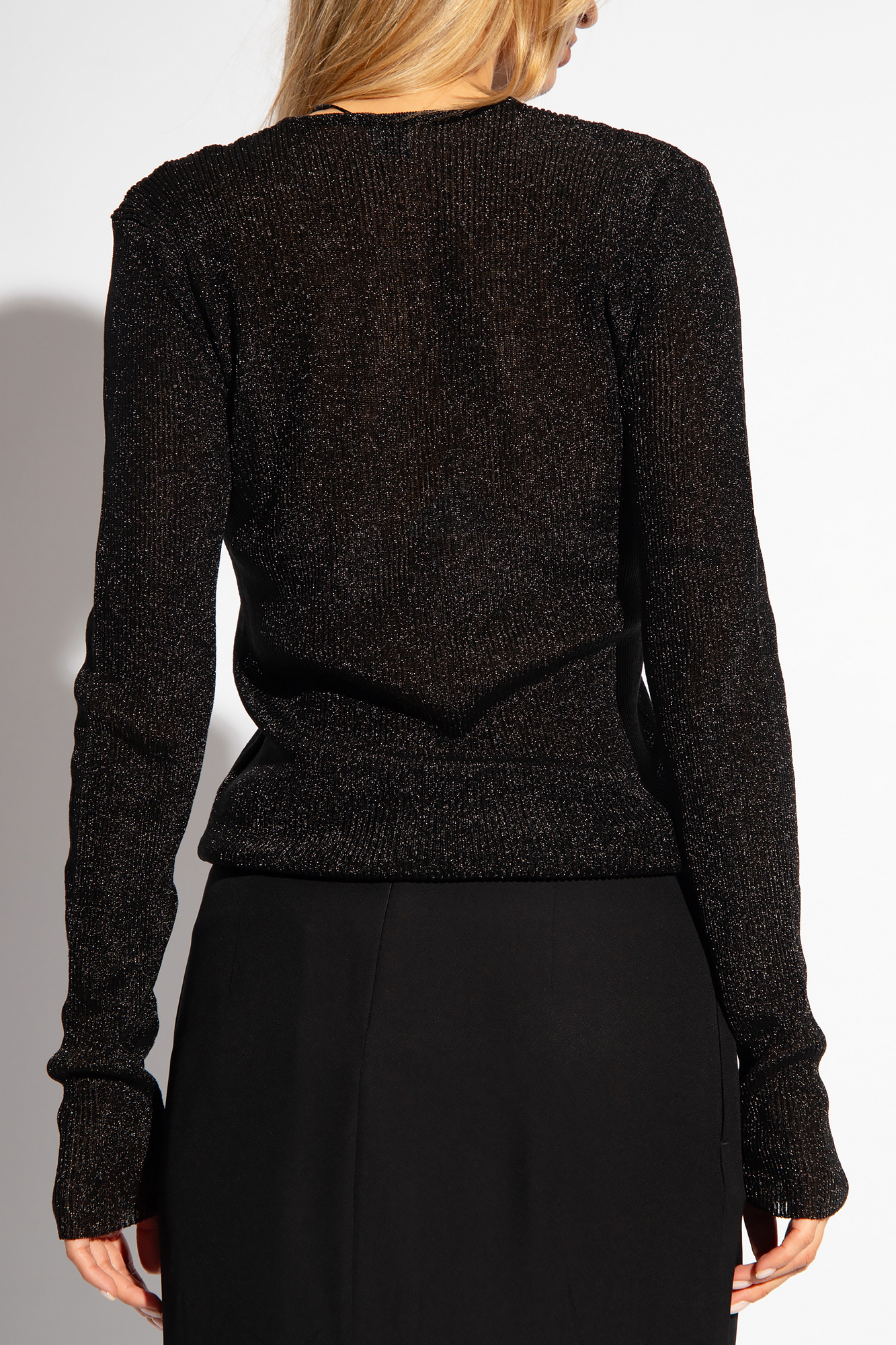 Totême Metallic Ribbed-knit Jumper In Black